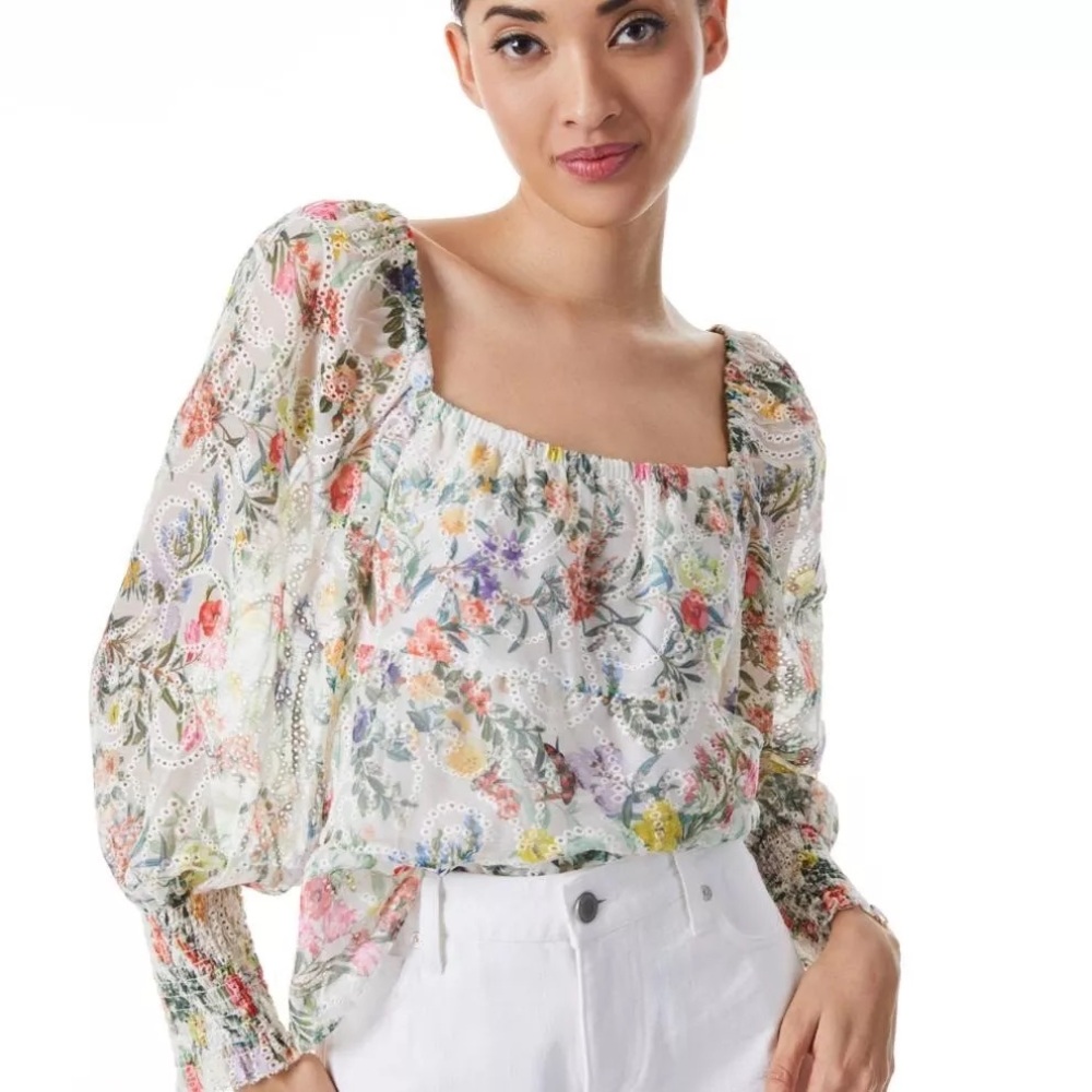Alice + Olivia Rowa Floral Eyelet Top